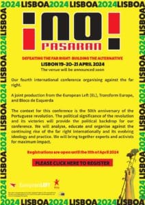 Discover the NO PASARAN event, co-organised by the European Left Party, Bloco de Esquerda and Transform Europe